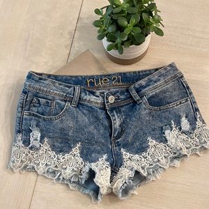 Lace bottom denim shorts low rise